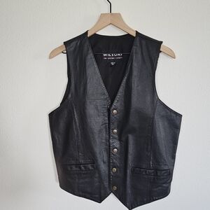 Wilson Black Leather Vest with Button Closure